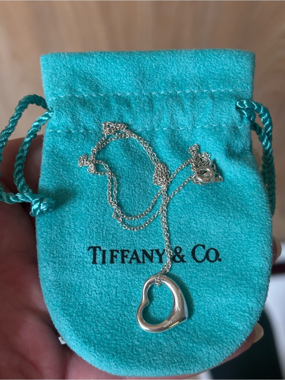 Authentic Tiffany Open Heart 15mm Peretti  925 Silver Necklace